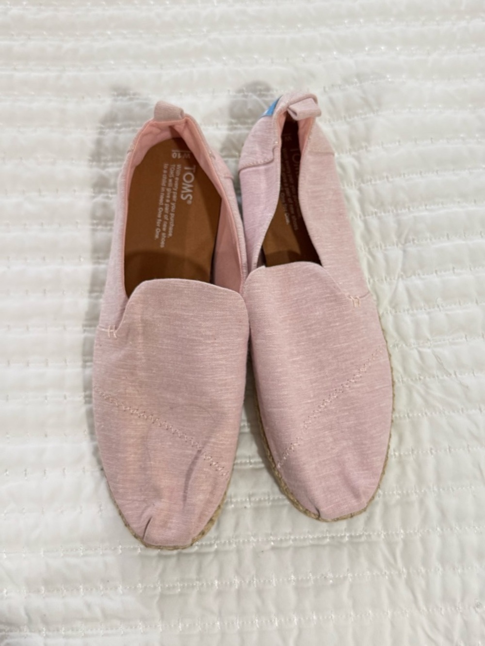 Toms Light Pink Canvas Slip-On Espadrilles size 10